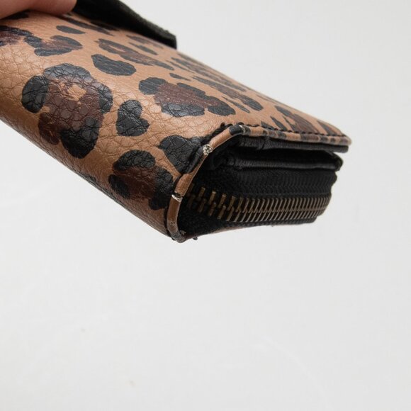 Fossil Zip Clutch Continental Wallet Leopard Pebbled Brown Black - Picture 7 of 8